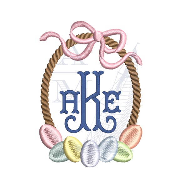 Easter Basket with Eggs and Bow Frame Embroidery Design, 3", 4", 5" Tall