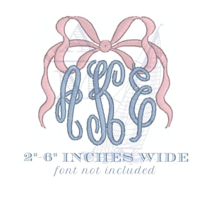 Bow monogram frame embroidery design | coquette bow topper | satin finish | 5 sizes | machine embroidery image 2