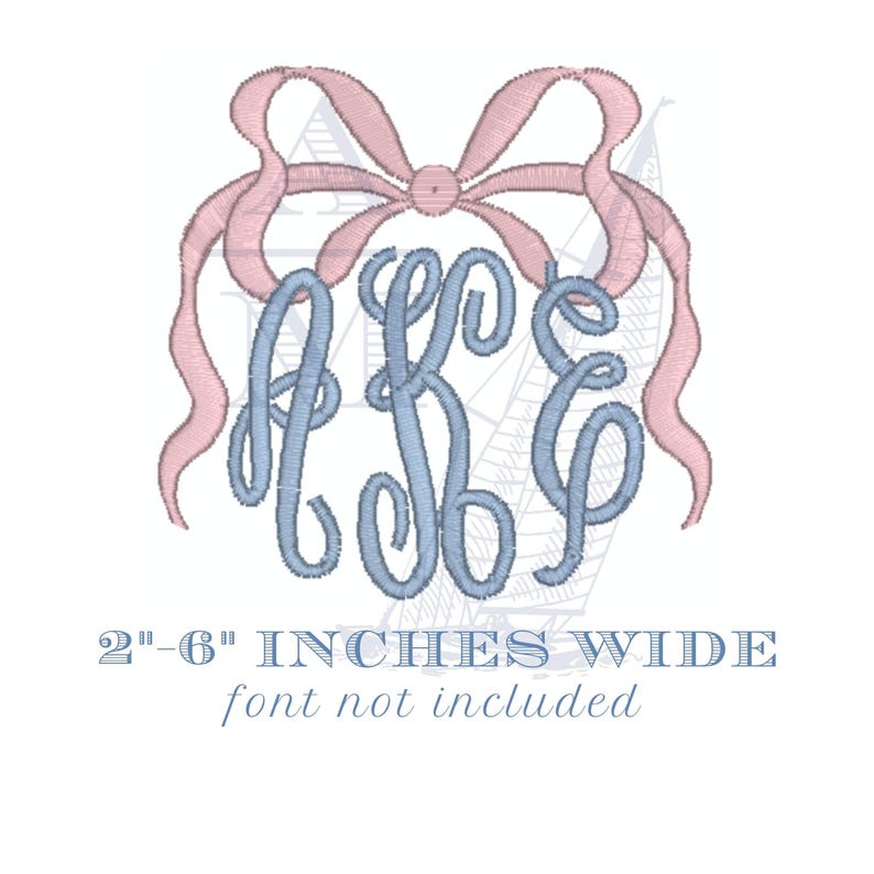 Bow monogram frame embroidery design | coquette bow topper | satin finish | 5 sizes | machine embroidery image 2