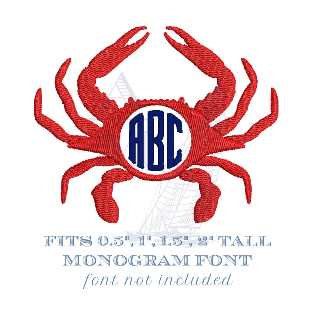 Crab Monogram Frame Design for Embroidery, Fits Fonts 0.5 to 2 Tall Etsy