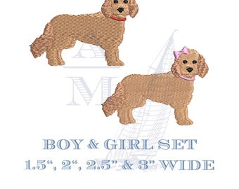 Doodle dog embroidery design set | boy & girl | 4 sizes each | goldendoodle labradoodle cockapoo | machine embroidery