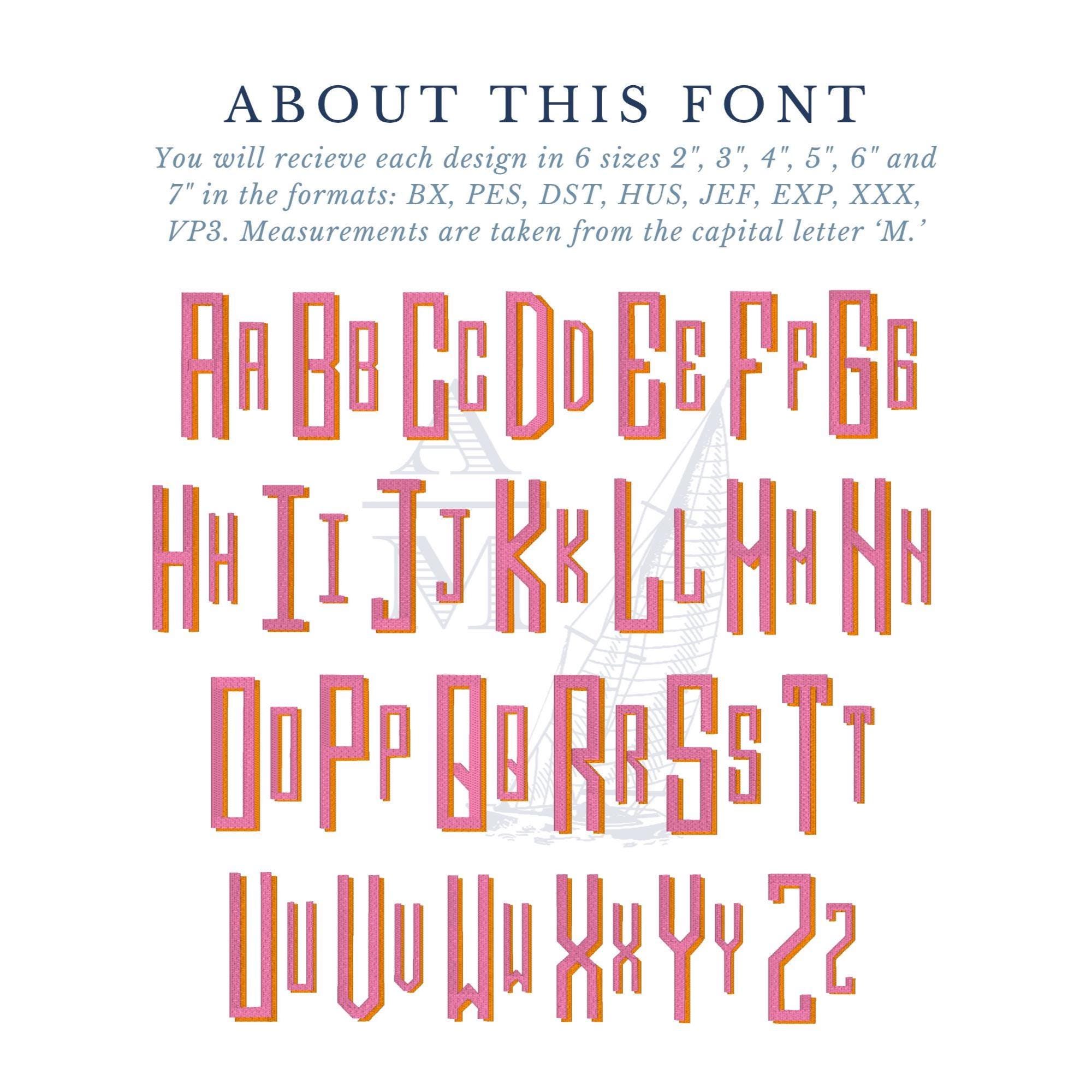 Two Color Shadow Monogram Embroidery Font, Trendy Two Tone Fill, One ...