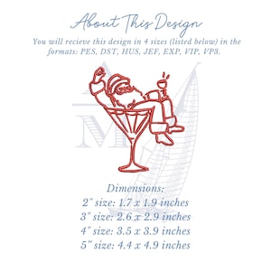 Santa Martini Embroidery Design, Christmas Cocktail Napkin, Espresso Martini, Glass image 2