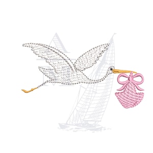 コウノトリの男の子または女の子向けの新しい赤ちゃんの刺繍デザイン、ファイル 4x4