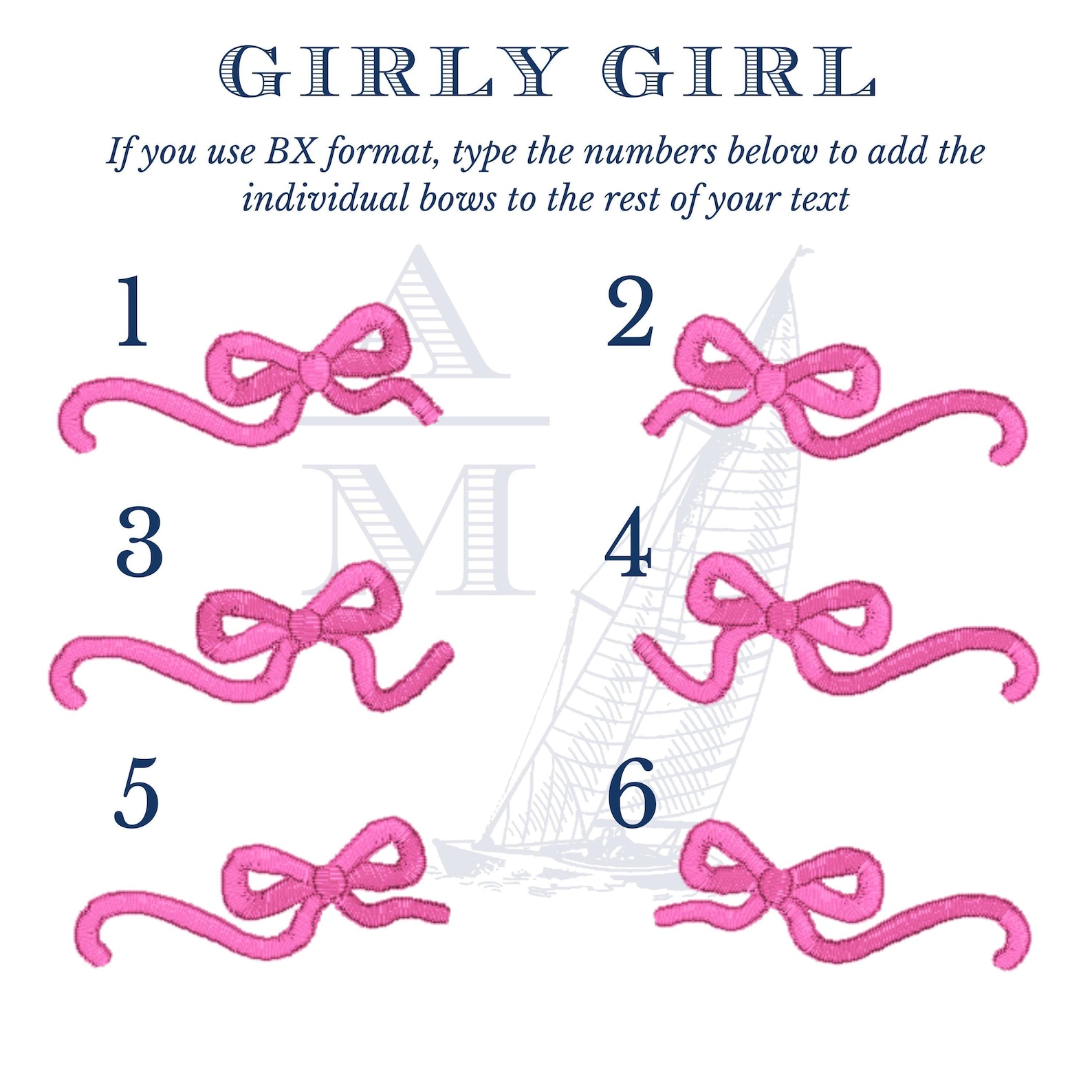 Girly Bow Script Embroidery Font | Bx Included | Satin Finish | 5 Sizes ...