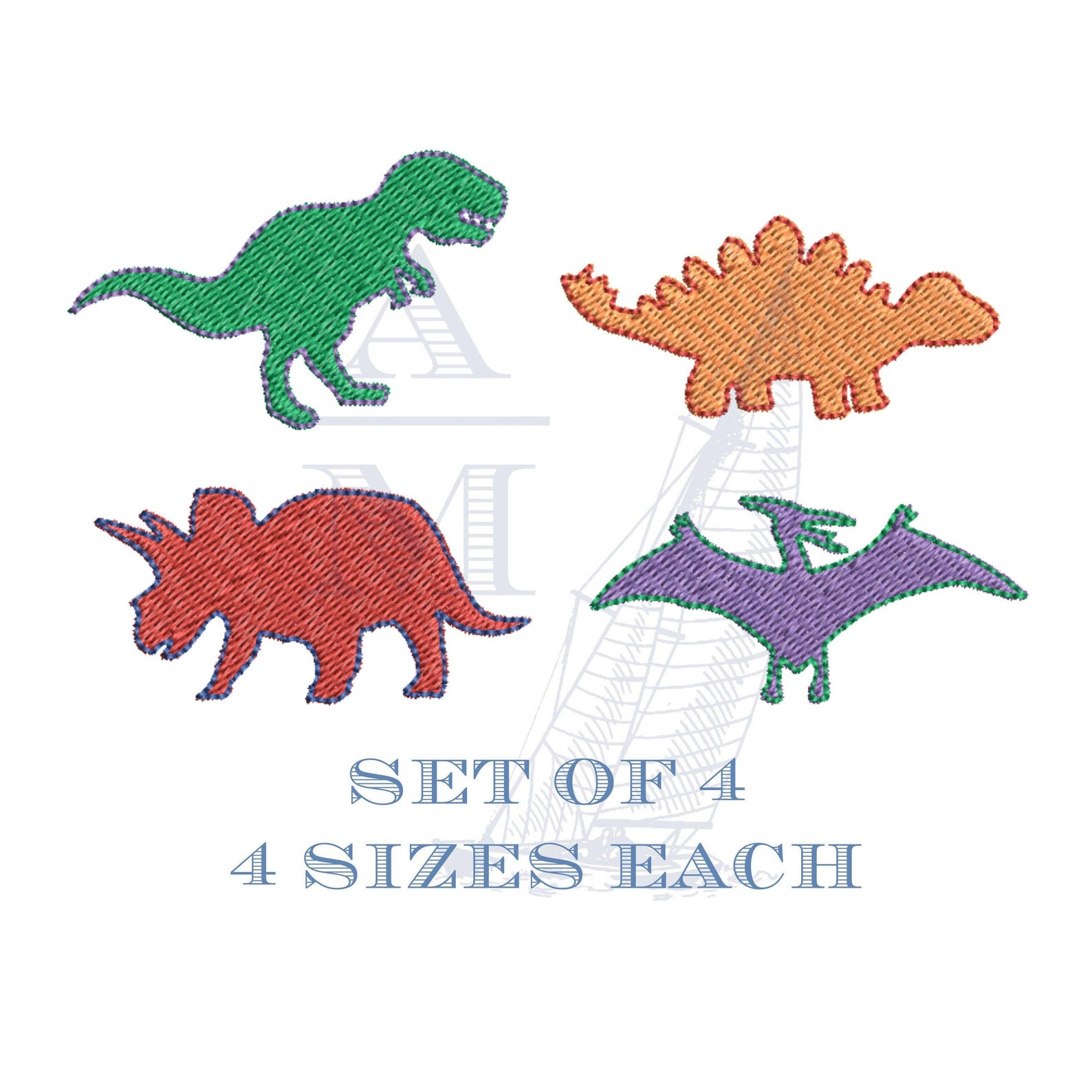 Mini Dinosaur Embroidery Design Set of 4 | T-rex Stegosaurus ...