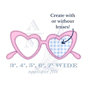 Heart Sunglasses Valentine&#39;s Day Applique Embroidery Design, 5 Sizes