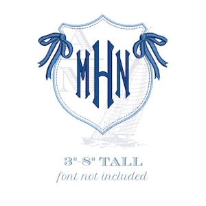 Monogram crest embroidery design with side bows | new baby banner | 6 sizes 3"–8" | machine embroidery digital file