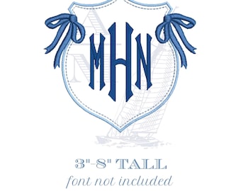 Monogram crest embroidery design with side bows | new baby banner | 6 sizes 3"–8" | machine embroidery digital file
