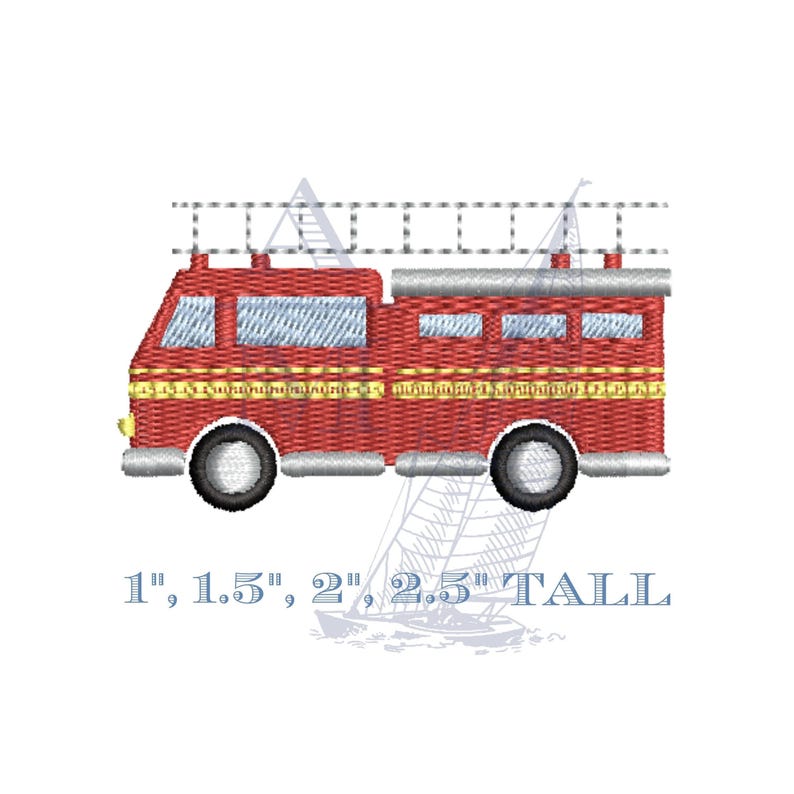 Mini firetruck embroidery design | 1"–4" fill stitch | fire fighter boys girls | machine embroidery digital file image 1