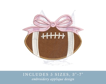 Football Bow Applique Embroidery Design | Girly Coquette Game Day | 5 Sizes 3-7 inches wide