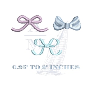 Tiny bow embroidery design set of 3 | satin finish | 0.25"–2" mini bows | bow tie | machine embroidery digital files