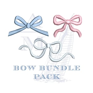 Mini bow embroidery designs set of 3 | satin finish | straight, wide & curve tail | coquette girly add-on | machine embroidery digital file