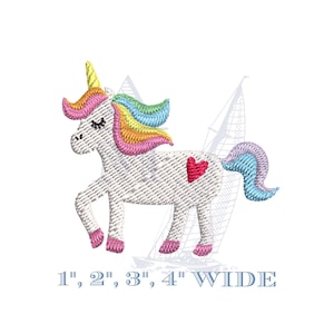 Mini unicorn embroidery design, with heart for valentines day, fill stitch, 4 sizes