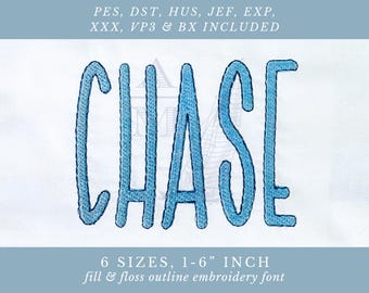 Chase Two Color Fill Outline Embroidery Font | Block Uppercase Letters Two Tone Font for Machine Embroidery | 1-6 inches | BX Files Included