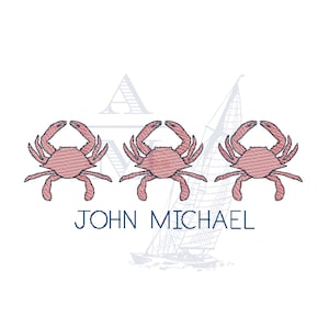 Crab Trio Sketch Fill Quick Stitch Machine Embroidery Design, 3-7&quot; Wide, Summer Design