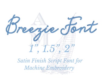 Fuente de bordado Breezie para bordado a máquina, incluido BX, estilo escrito a mano con escritura cursiva con acabado satinado, 3 tamaños, 1", 1,5", 2"