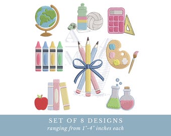 School Subjects Embroidery Bundle SET OF 8 | Back to School Embroidery Designs | Machine Embroidery | Includes BX