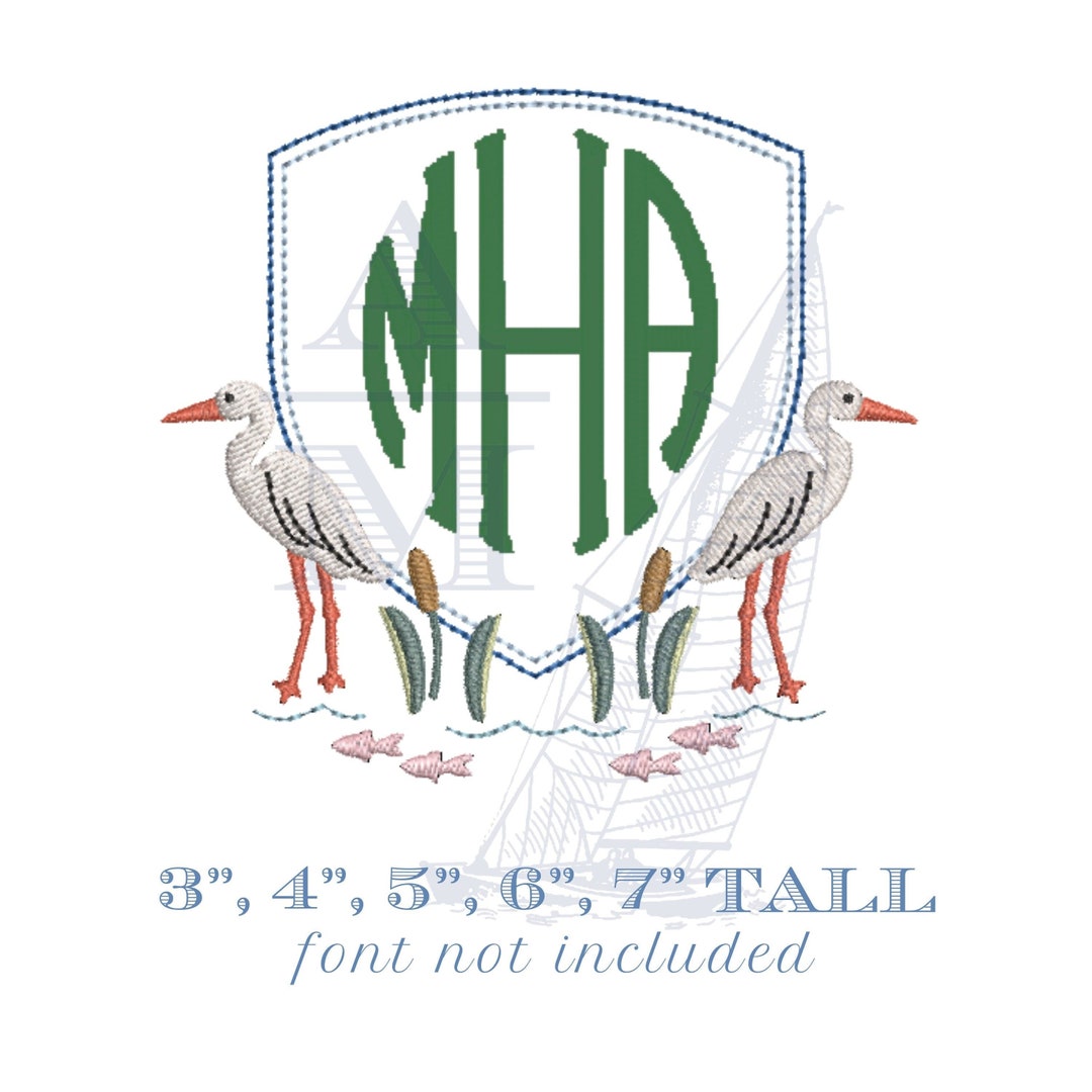 Country Monogram Low Country Marsh Bird Crest Embroidery Monogram Frame Design, Low ...