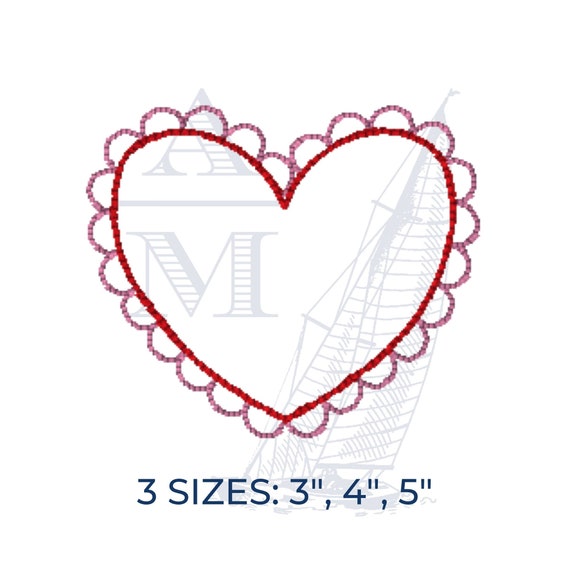 Valentine's Day Heart Embroidery Design Scalloped Heart 