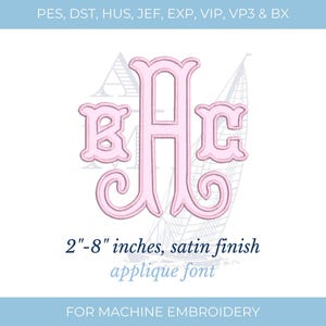 Curl fishtail applique font | satin monogram | bx included | 2"–8" | arabesque applique fish tail machine embroidery digital font