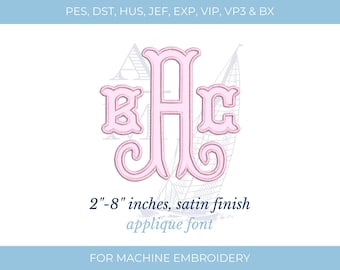 Fishtail applique embroidery font | satin monogram | bx font | 2"–8" | machine embroidery