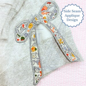 Side bow applique embroidery design for sweatshirts | hand tied style | satin finish | 3"–7" | trendy | machine embroidery
