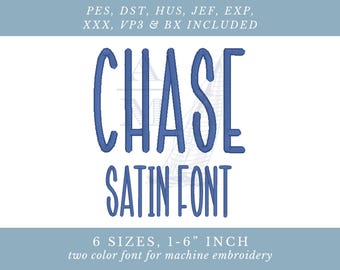 Chase Satin Stitch Embroidery Font | Block Uppercase Letters for Machine Embroidery | 1-6 inches | BX Files Included