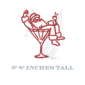 Retro santa martini glass embroidery design | vintage satin finish christmas cocktail napkin design | 4 sizes | machine digital file