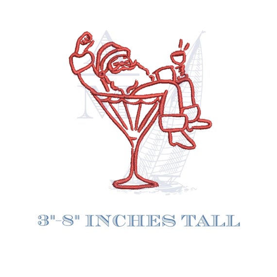 Retro santa martini glass embroidery design | vintage satin finish christmas cocktail napkin design | 4 sizes | machine digital file