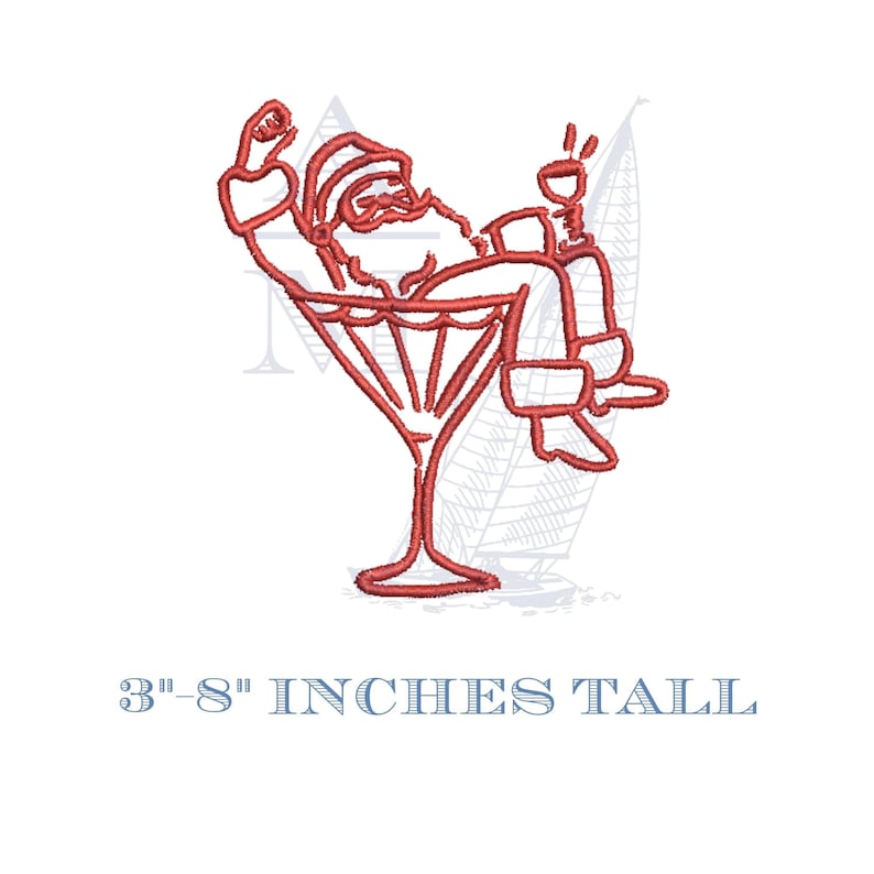Santa Martini Embroidery Design, Christmas Cocktail Napkin, Espresso Martini, Glass image 1