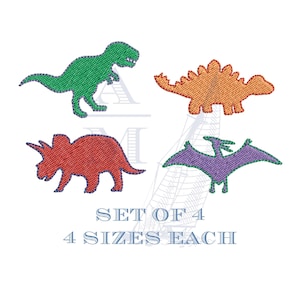 Mini dinosaur embroidery design set of 4 | t-rex stegosaurus pterodactyl triceratops | 4 sizes each | machine embroidery