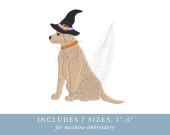 Halloween lab dog embroidery design | witch hat | 7 sizes | labrador retriever | fall machine embroidery digital file