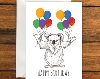 Happy Birthday Koala Blank Original Greeting Card Size A6