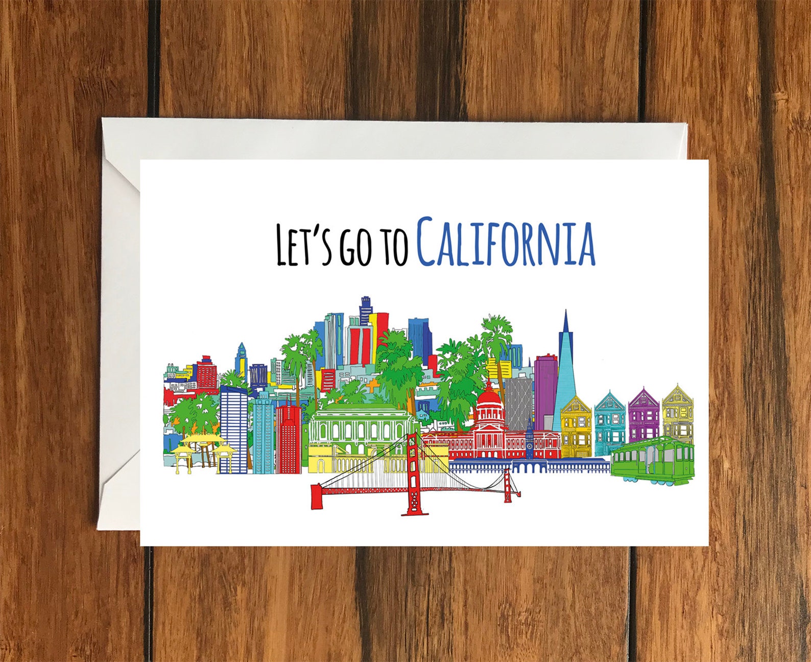 Lets Go to California Greeting Holiday Card Customisable A6 Etsy