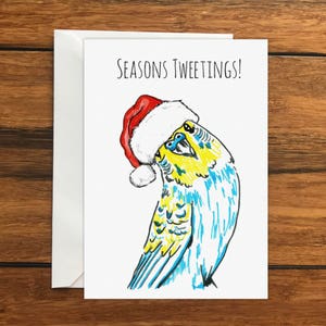 Seasons Tweetings! Budgie One Original Blank Greeting Card A6 and Envelope Perfect gift card for Xmas