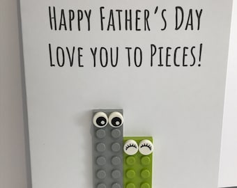 Happy Father's Day I Love You to Pieces LEGO Greeting Card - A6