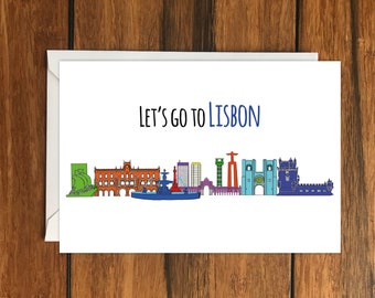 Let's Go to Lisbon Holiday Gift Idea greeting card A6