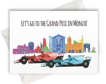 Let's Go to the Monza Grand Prix Holiday Gift Idea greeting card A6