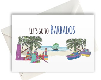 Lassen Sie uns zu den Barbados Urlaub Geschenk Idee Grußkarte A6 gehen