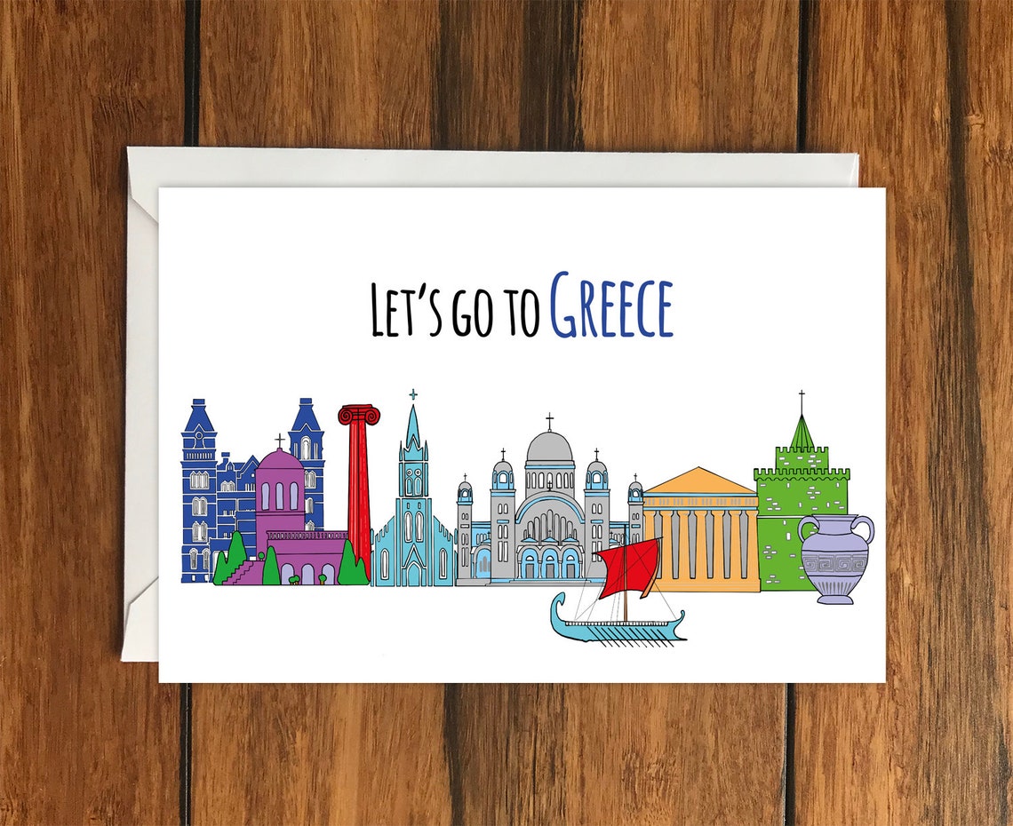Let's Go to Greece Holiday Gift Idea greeting card A6 Etsy
