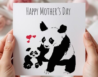 Happy Mother's Day Panda mum and cub Blank greeting card 144mm x 144mm