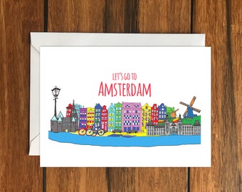 Let's Go To Amsterdam Blank Holiday Greeting Card - Customisable A6