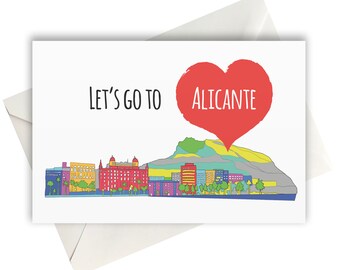 Lets go to Alicante Love Heart greeting card, Holiday Card, Gift Idea A6