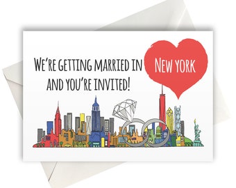 Wir heiraten in New York Einladungskarte, Urlaub Hochzeit laden A6