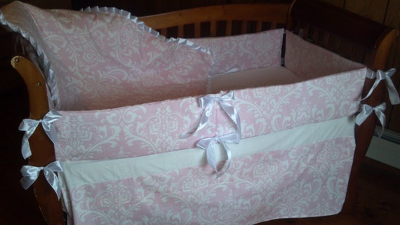 Baby Pink And White Damask Crib Bedding Set Etsy