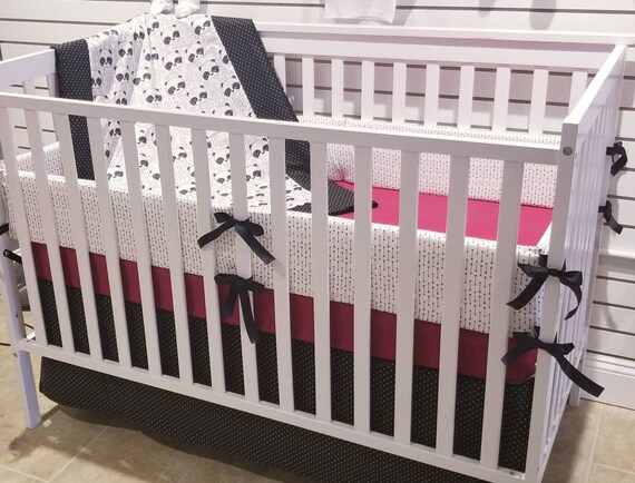 Black White Panda Arrow Dot 4 Piece Crib Bedding Set With Etsy