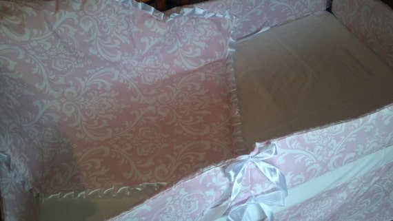 Baby Pink And White Damask Crib Bedding Set Etsy