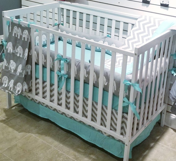 elephant chevron crib bedding