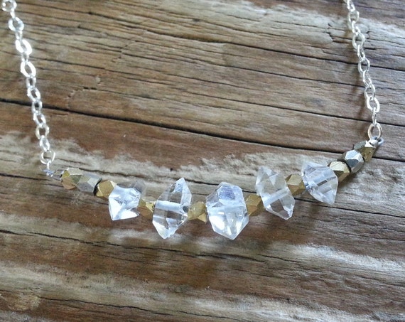 Herkimer diamond necklace with silver and gold